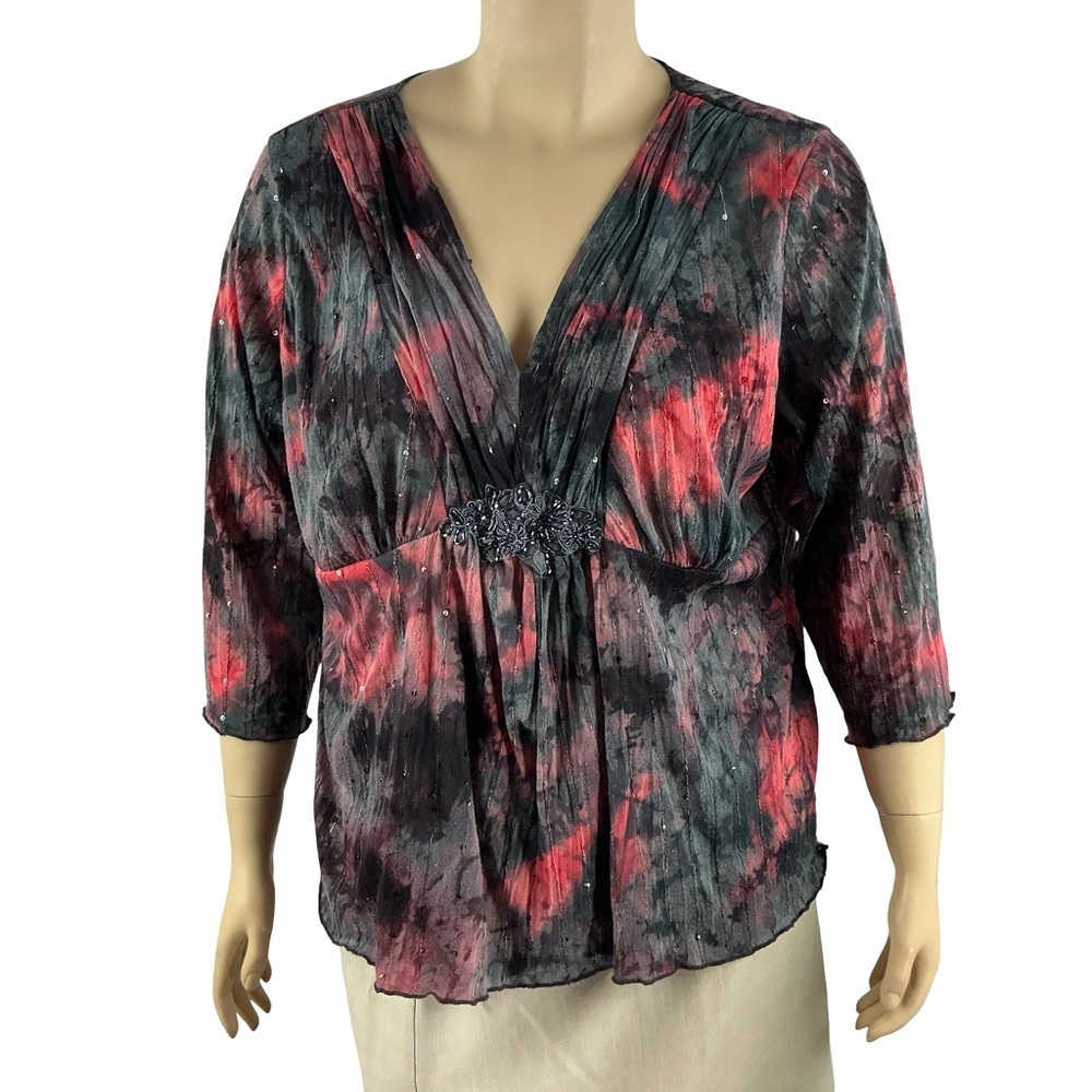 Cato Woman Beaded V Neck Blouse Sparkle Pink Blue Size 22/24W
